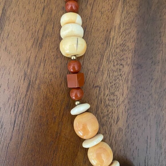 Vintage MJ Bone & Horn Necklace Red Jasper Square & Round Beads 27" - Picture 10 of 11